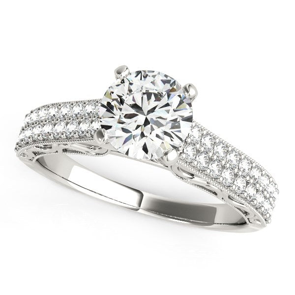 14k White Gold Pronged Diamond Antique Style Engagement Ring (1 1/3 cttw) - 3 - Jewelry
