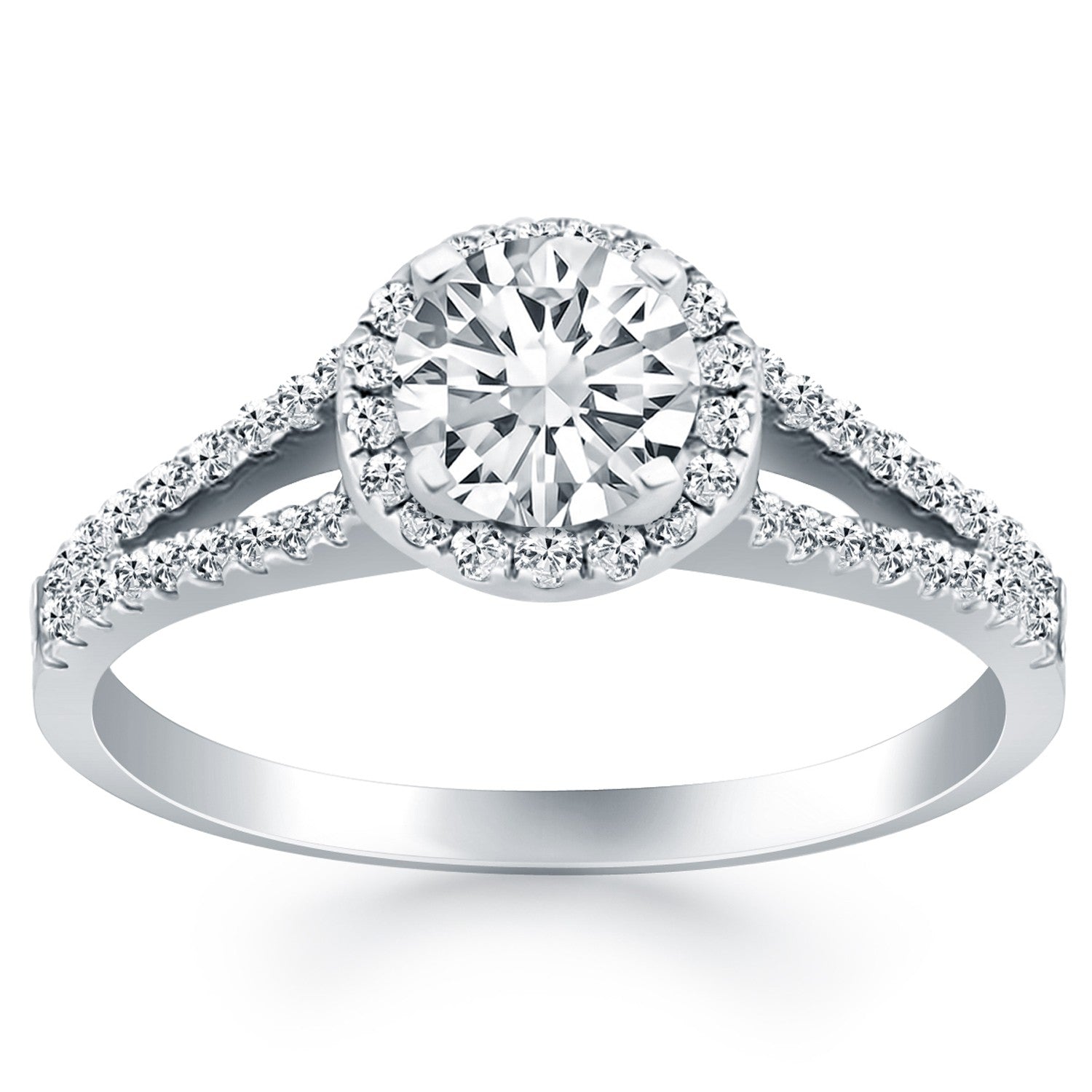 14k White Gold Diamond Halo Split Shank Engagement Ring - 4 - Jewelry