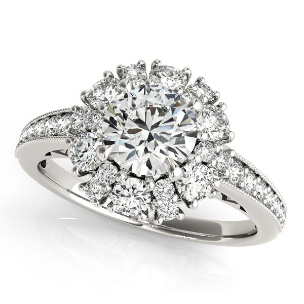 14k White Gold Antique Style Halo Round Diamond Engagement Ring (2 cttw) - 3 - Jewelry