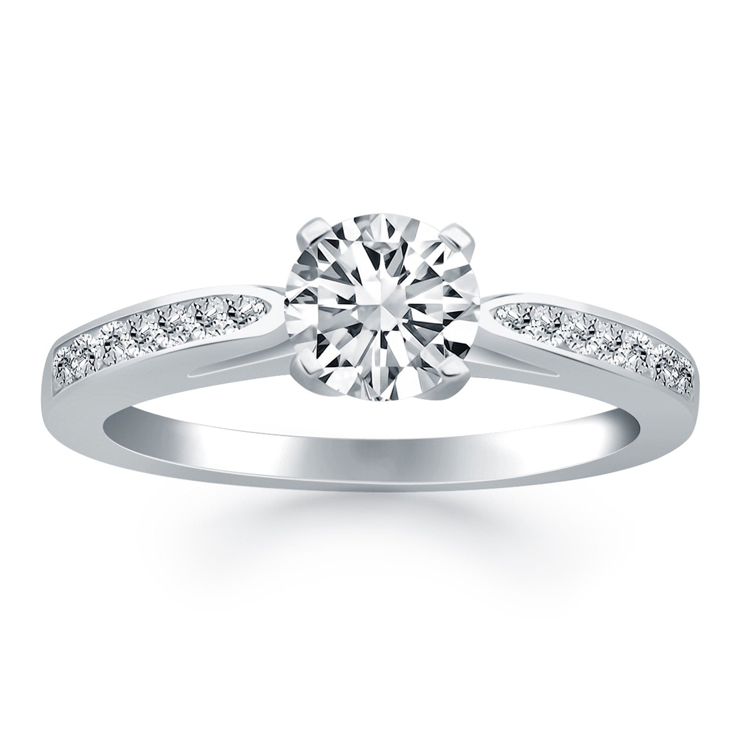 14k White Gold Cathedral Engagement Ring with Pave Diamonds - 4 - Jewelry