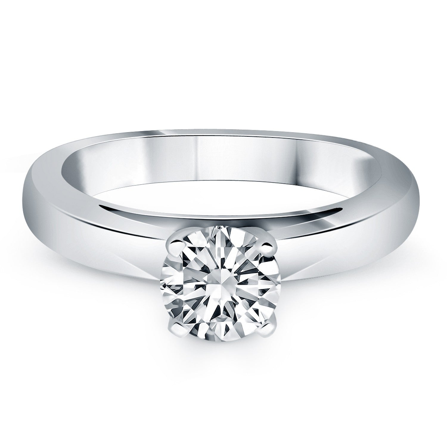 14k White Gold Classic Wide Band Cathedral Solitaire Engagement Ring - 4 - Jewelry
