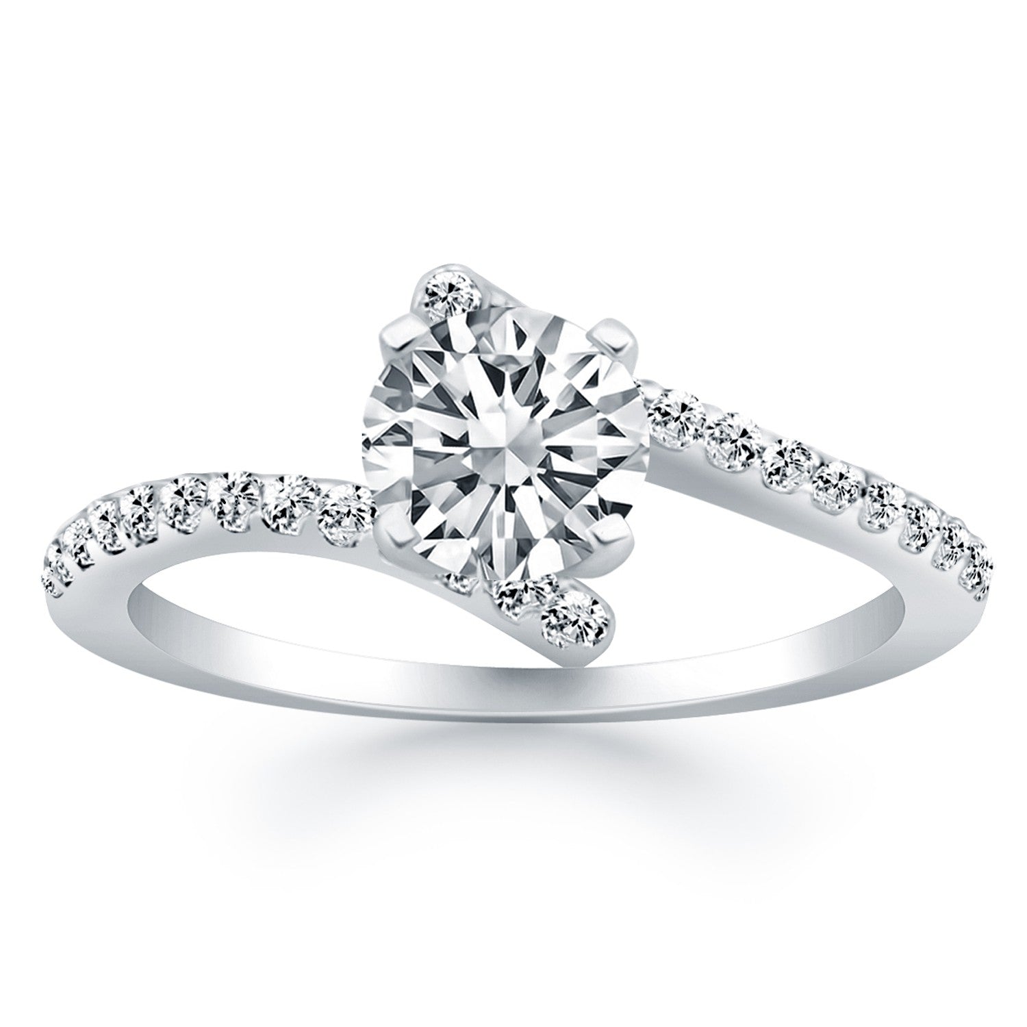 14k White Gold Open Shank Bypass Diamond Engagement Ring - 4 - Jewelry