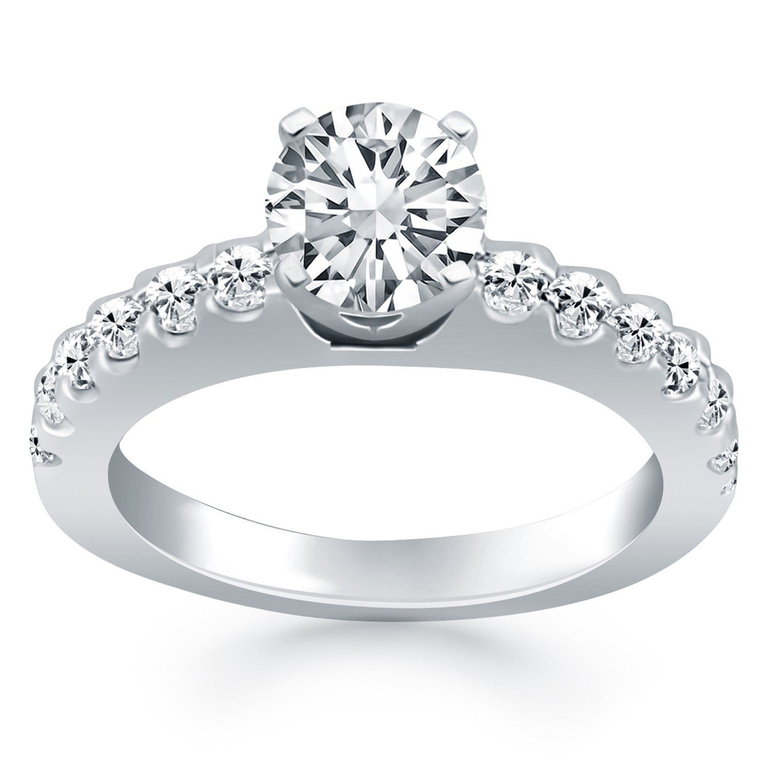 14k White Gold Diamond Micro Prong Cathedral Engagement Ring - 4 - Jewelry