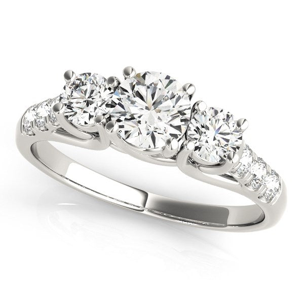 14k White Gold Trellis Set 3 Stone Round Diamond Engagement Ring (1 1/8 cttw) - 3 - Jewelry