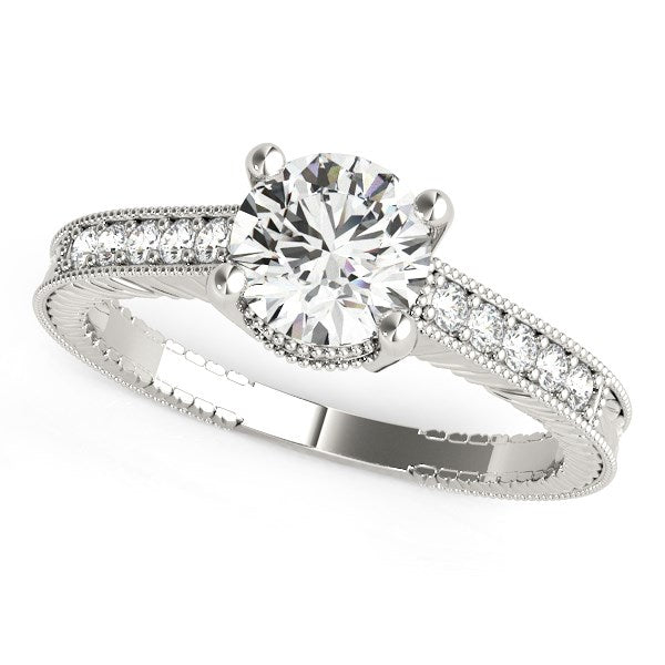 14k White Gold Round Antique Style Diamond Engagement Ring (1 1/8 cttw) - 3 - Jewelry