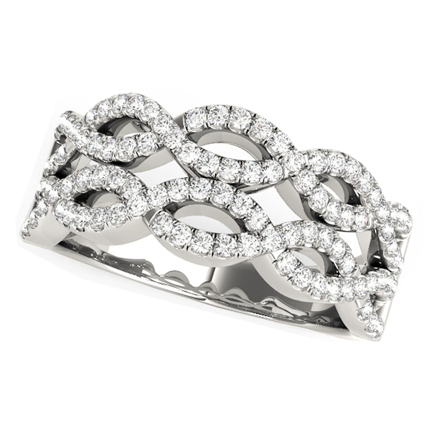 Diamond Studded Double Interlocking Waves Ring in 14k White Gold  (5/8 cttw) - 3 - Jewelry