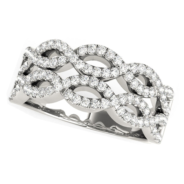 Diamond Studded Double Interlocking Waves Ring in 14k White Gold  (5/8 cttw) - 3 - Jewelry