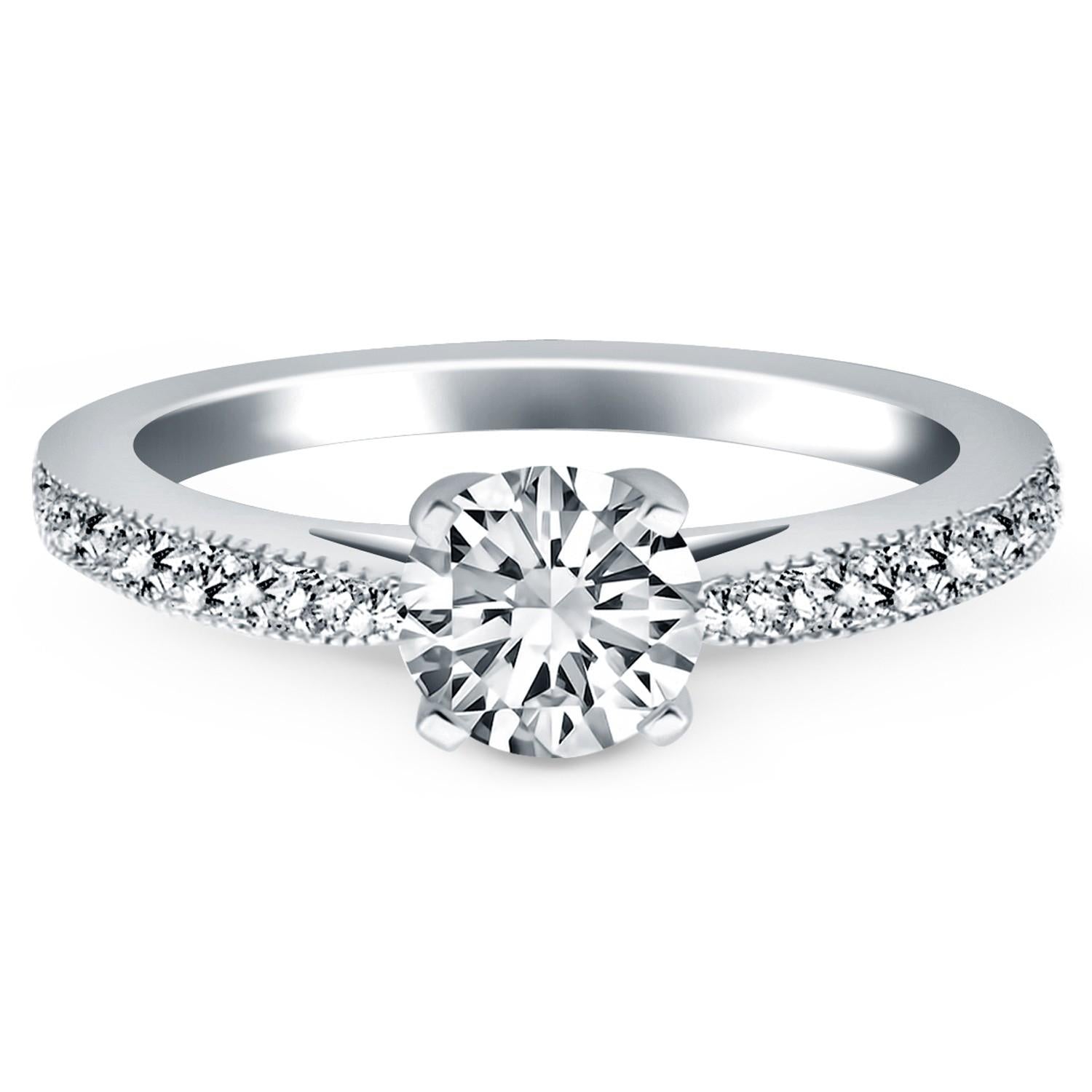 14k White Gold Diamond Pave Cathedral Engagement Ring - GreatEagleInc