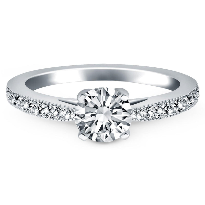 14k White Gold Diamond Pave Cathedral Engagement Ring - GreatEagleInc