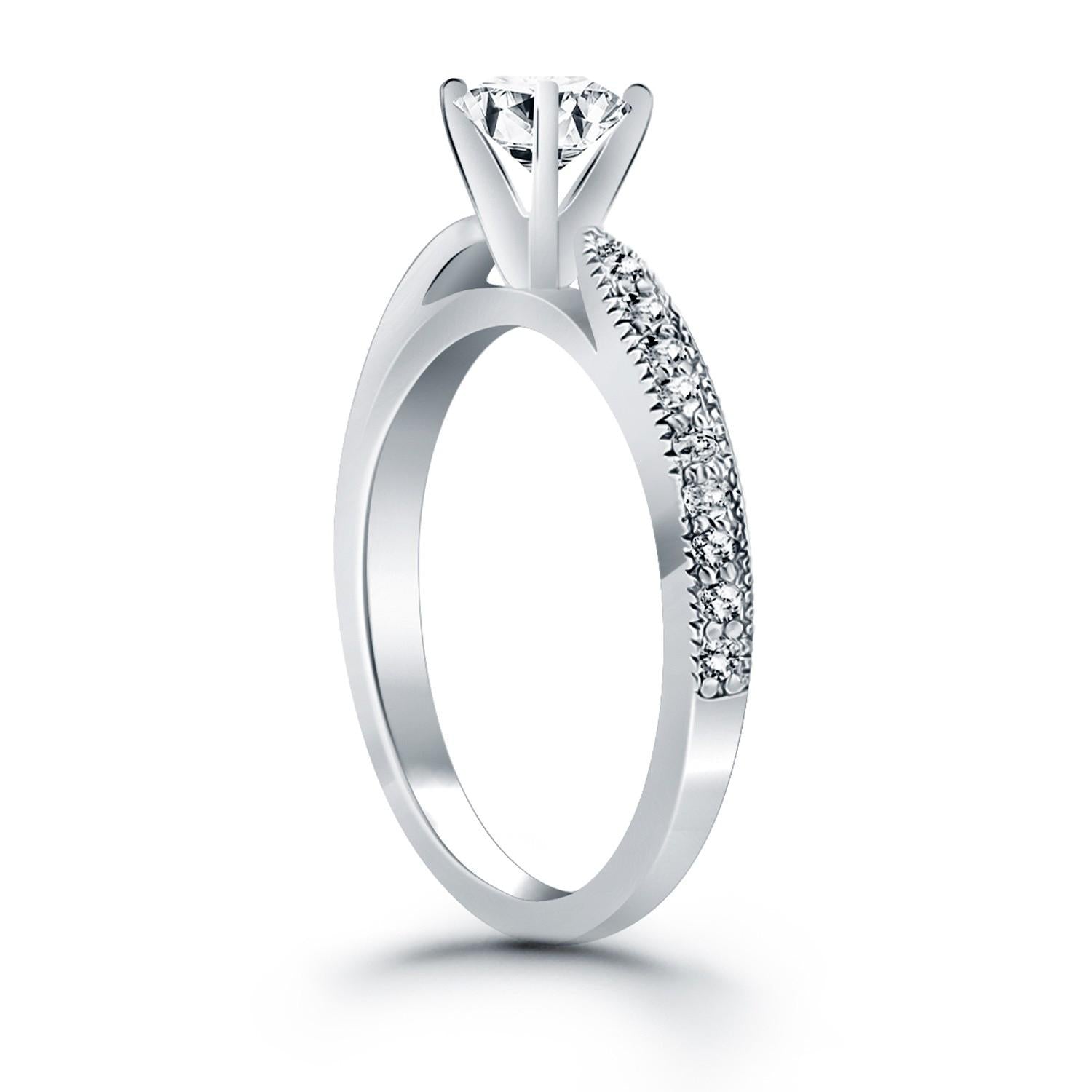 14k White Gold Diamond Pave Cathedral Engagement Ring - GreatEagleInc