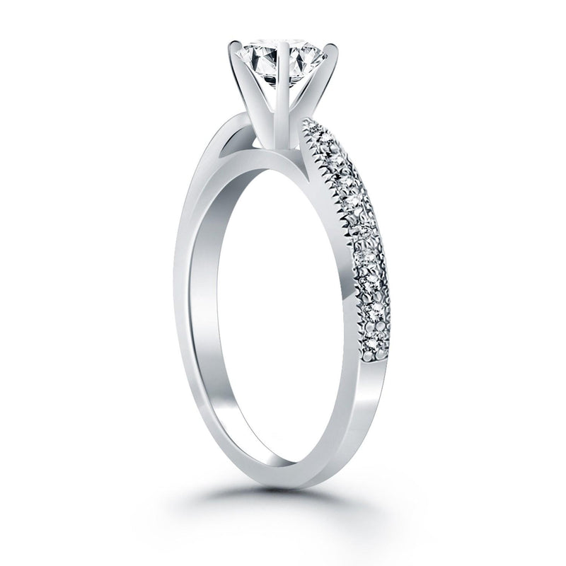 14k White Gold Diamond Pave Cathedral Engagement Ring - GreatEagleInc
