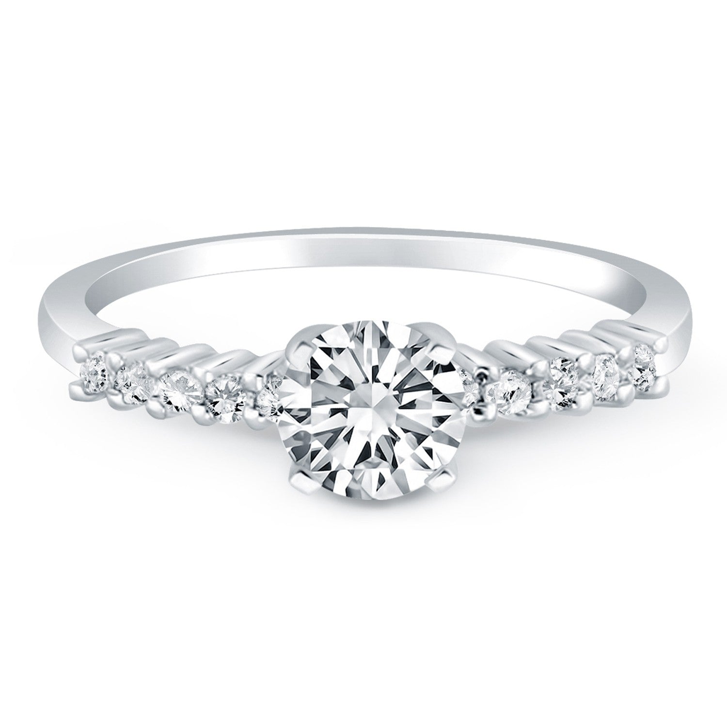 14k White Gold Shared Prong Accent Diamond Engagement Ring - 4 - Jewelry