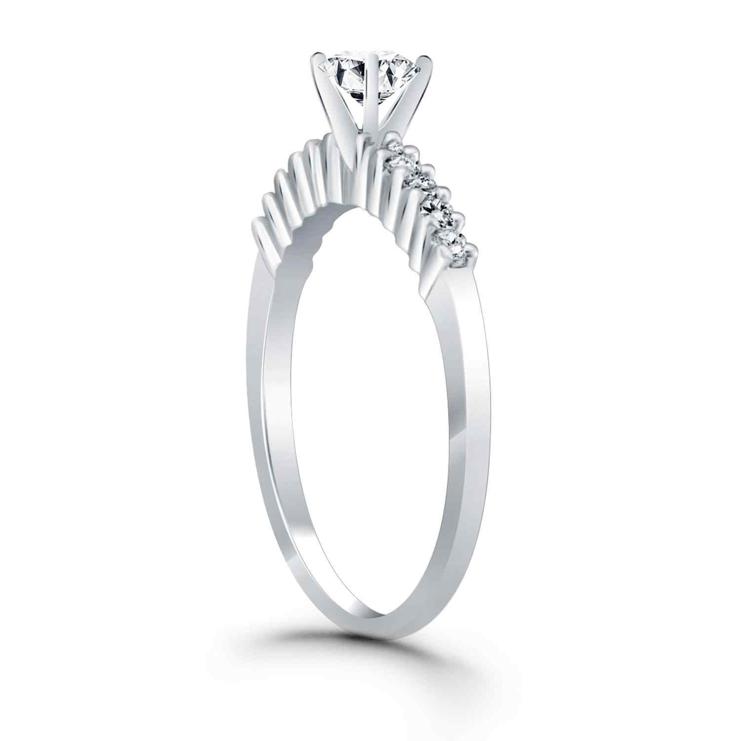 14k White Gold Shared Prong Accent Diamond Engagement Ring - 4 - Jewelry & Watches