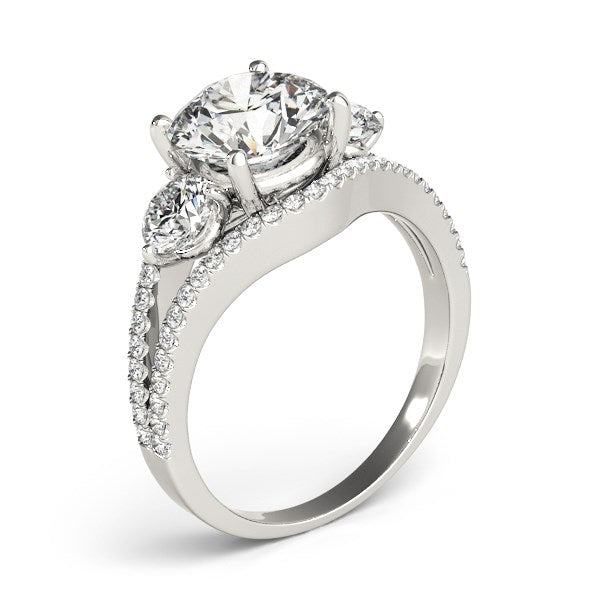 14k White Gold 3 Stone Split Pave Shank Diamond Engagement Ring (2 3/4 cttw) - GreatEagleInc