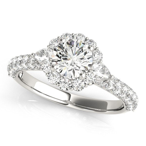 14k White Gold Halo Round Diamond Engagement Pave Band Ring (2 cttw) - 3 - Jewelry