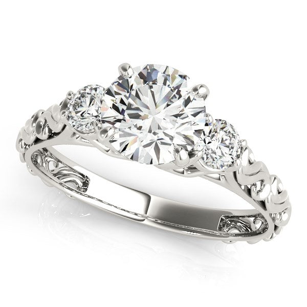 14k White Gold Antique Design 3 Stone Diamond Engagement Ring (1 3/4 cttw) - 3 - Jewelry