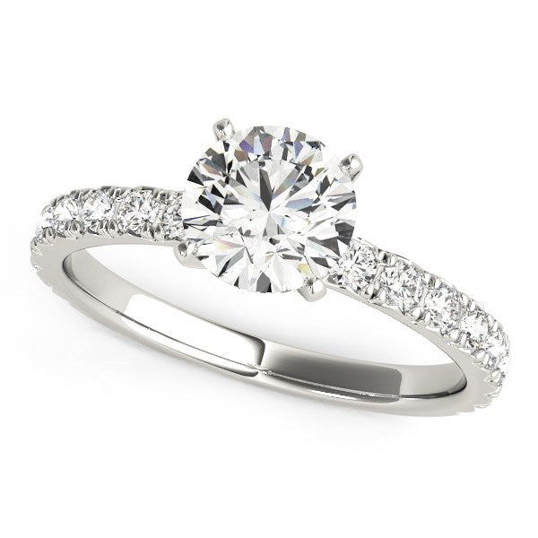 14k White Gold Single Row Shank Round Diamond Engagement Ring (1 1/3 cttw) - 3 - Jewelry