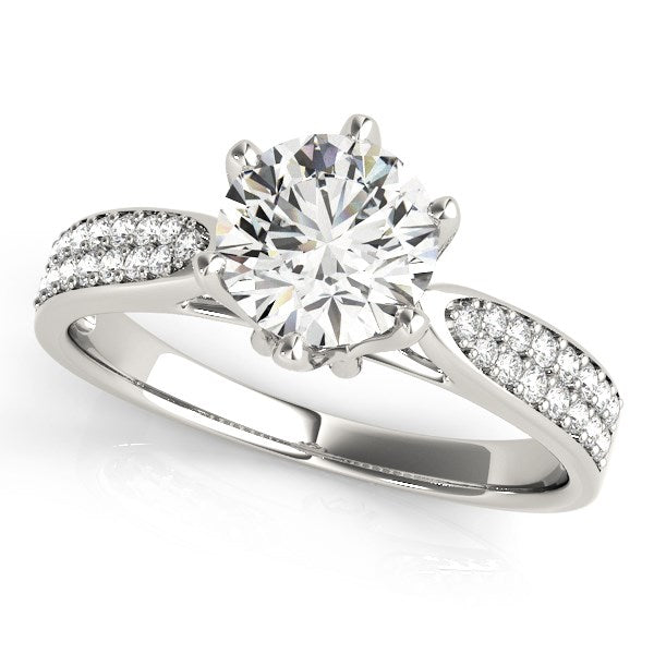 Six Prong 14k White Gold Diamond Engagement Ring with Pave Band (1 5/8 cttw) - 3 - Jewelry