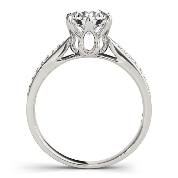 Six Prong 14k White Gold Diamond Engagement Ring with Pave Band (1 5/8 cttw) - 3 - Jewelry