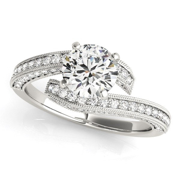 14k White Gold Round Diamond Bypass Style Engagement Ring (1 1/2 cttw) - 3 - Jewelry