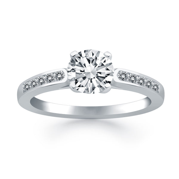 14k White Gold Diamond Channel Cathedral Engagement Ring - 4 - Jewelry