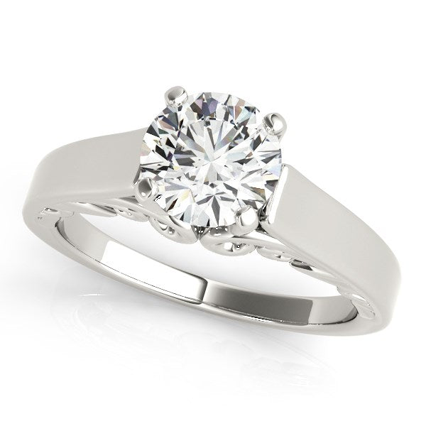 14k White Gold Antique Style Solitaire Round Diamond Engagement Ring (1 cttw) - 3 - Jewelry