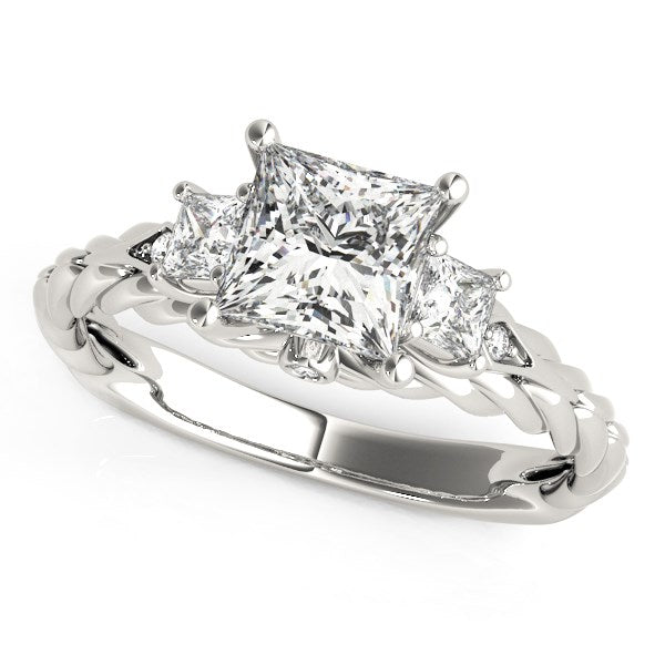 14k White Gold Princess Cut 3 Stone Antique Style Diamond Ring (1 1/8 cttw) - 3 - Jewelry