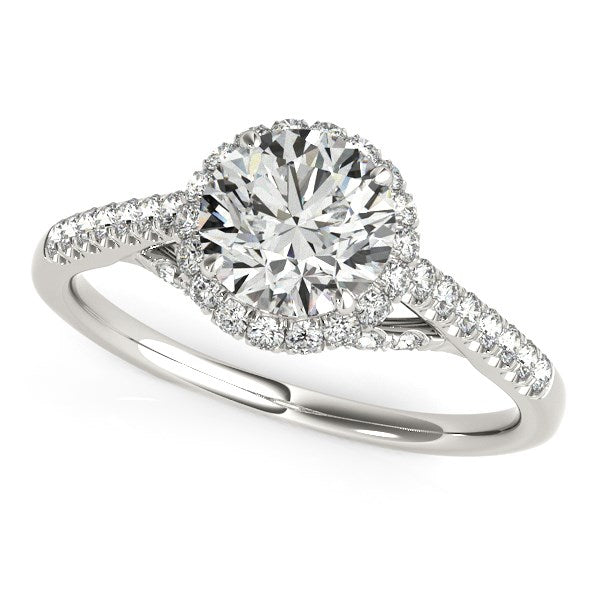 14k White Gold Round Cut Pave Set Shank Diamond Engagement Ring (1 3/8 cttw) - 3 - Jewelry