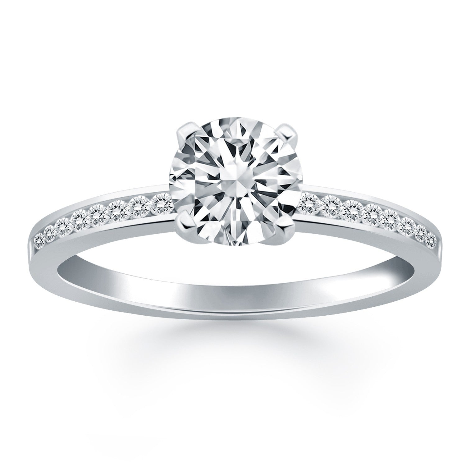 14k White Gold Engagement Ring with Diamond Channel Set Band - 4 - Jewelry