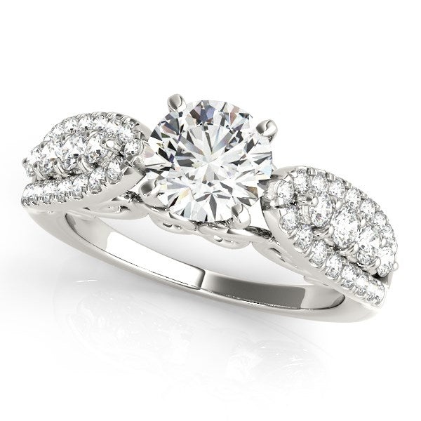 14k White Gold Multirow Shank Round Diamond Engagement Ring (1 1/2 cttw) - 3 - Jewelry