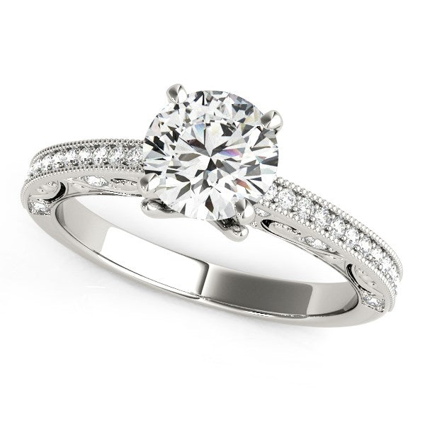 14k White Gold Antique Pronged Round Diamond Engagement Ring (1 1/8 cttw) - 3 - Jewelry