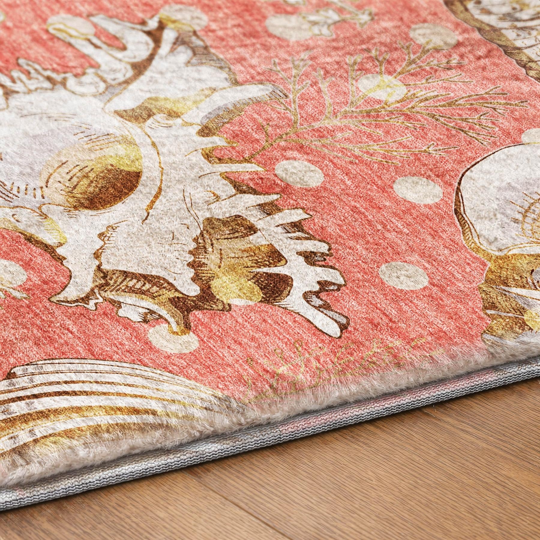 10' X 14' Peach And Chocolate Animal Print Shag Washable Area Rug With UV Protection - Home & Garden