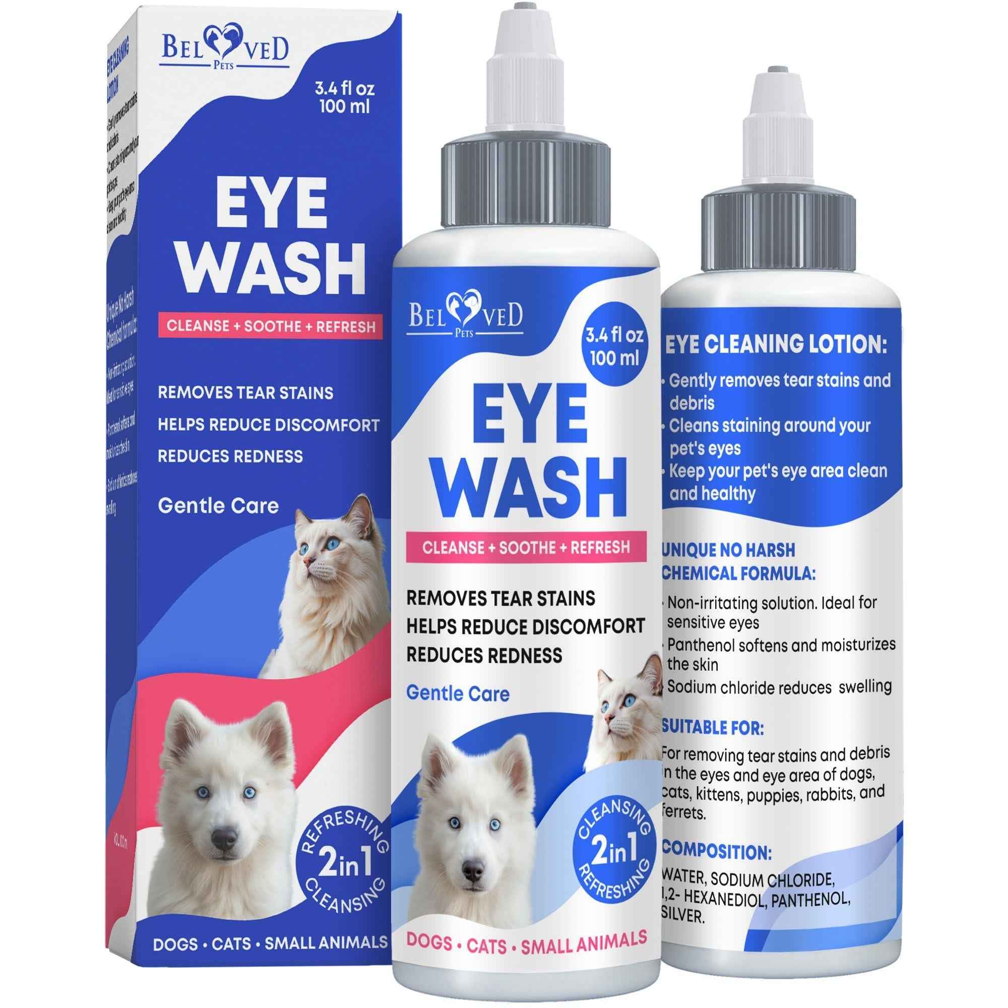 Cat & Dog Eye Wash Drops & Tear Stain Remover Cleaner | Eye Infection Treatment Helps Prevent Pink Eye Relief Allergies Symptoms Runny Dry Eyes   Safe for Small Animals (Eye Drops)
