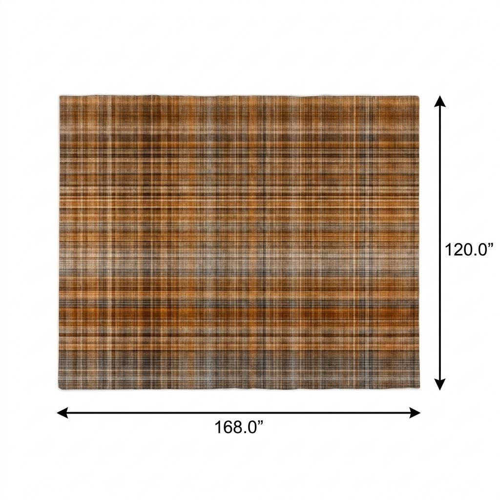 10' X 14' Terra Cotta And Taupe Plaid Shag Washable Area Rug With UV Protection - Home & Garden
