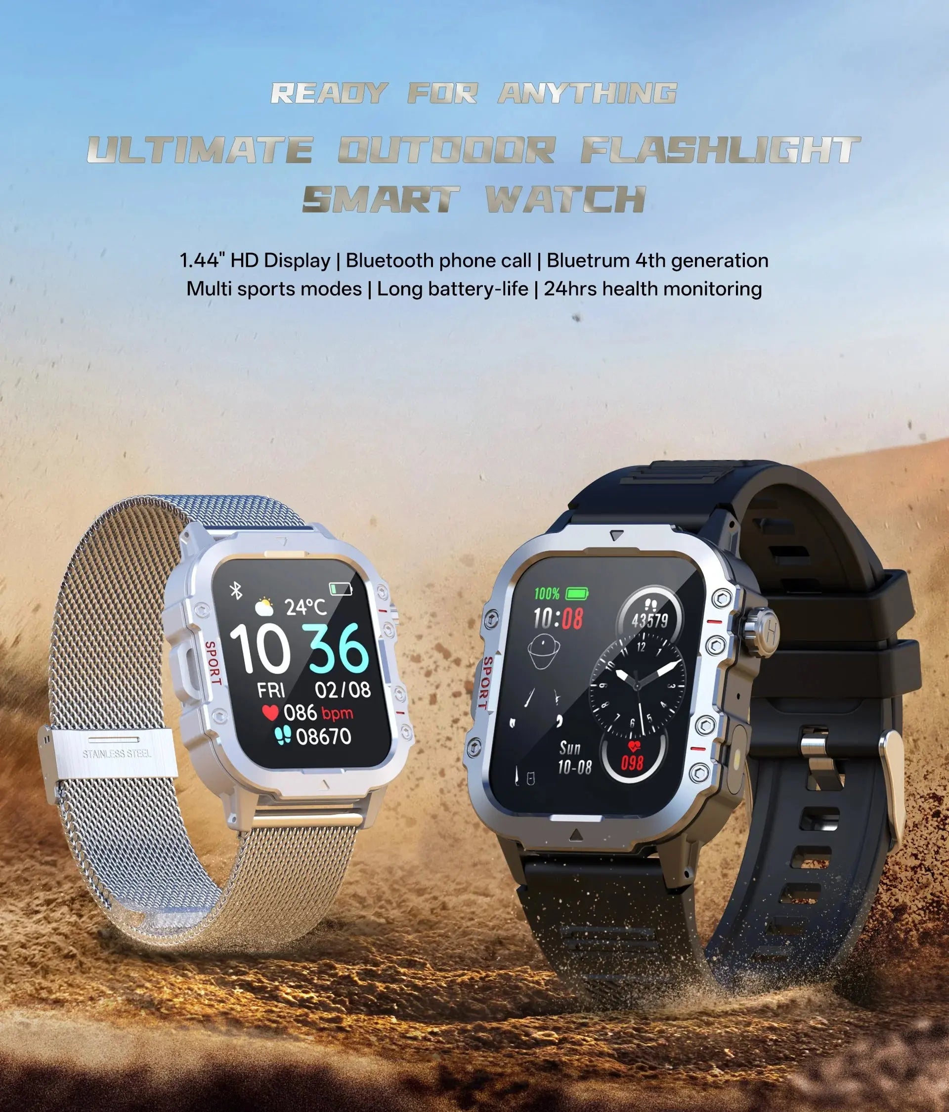 2024 Smart Watch Android Phone 1.44'' Inch Color Screen Bluetooth Call Blood Oxygen/Pressure Monitoring Smart Watch Women Men GreatEagleInc