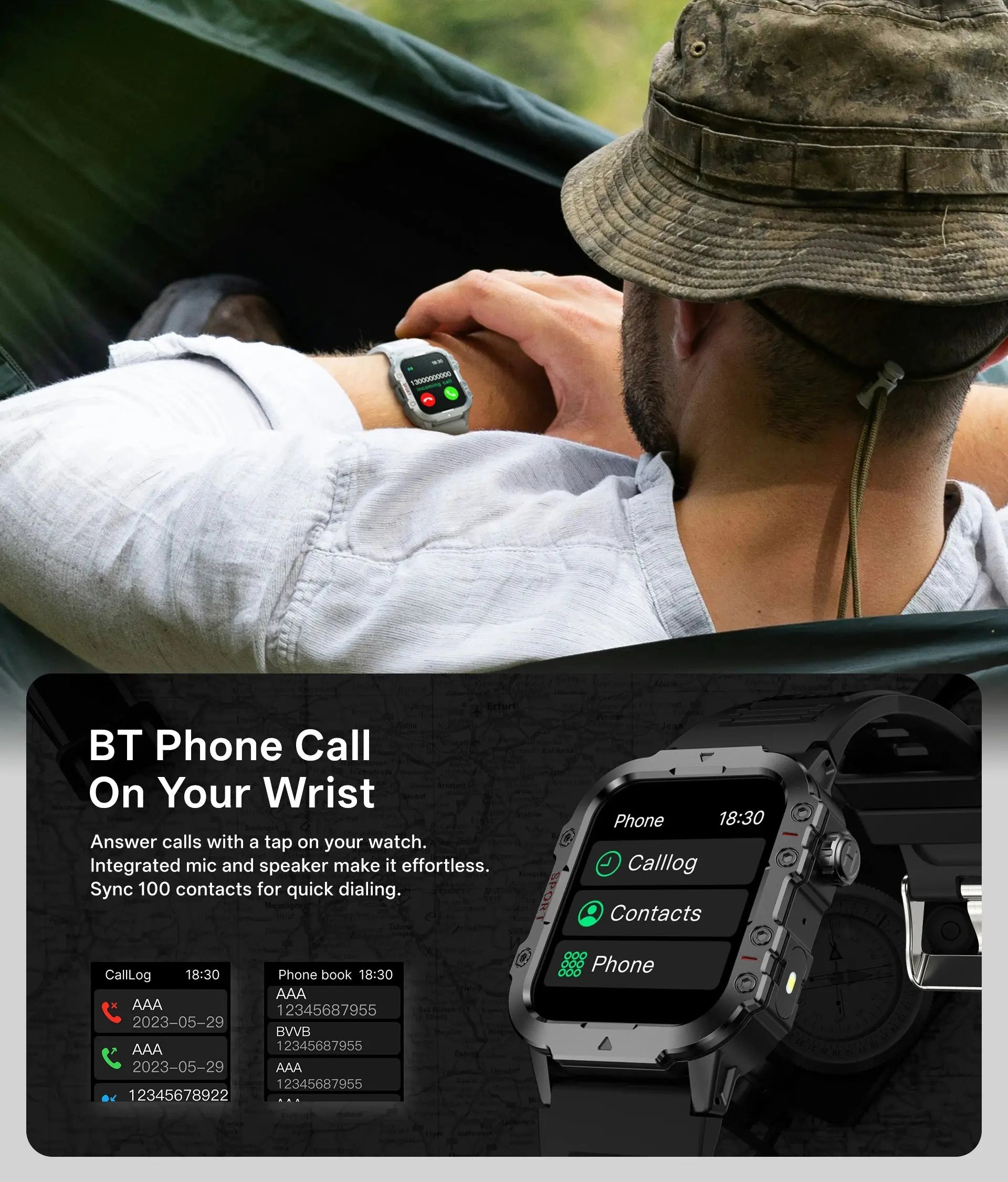 2024 Smart Watch Android Phone 1.44'' Inch Color Screen Bluetooth Call Blood Oxygen/Pressure Monitoring Smart Watch Women Men GreatEagleInc