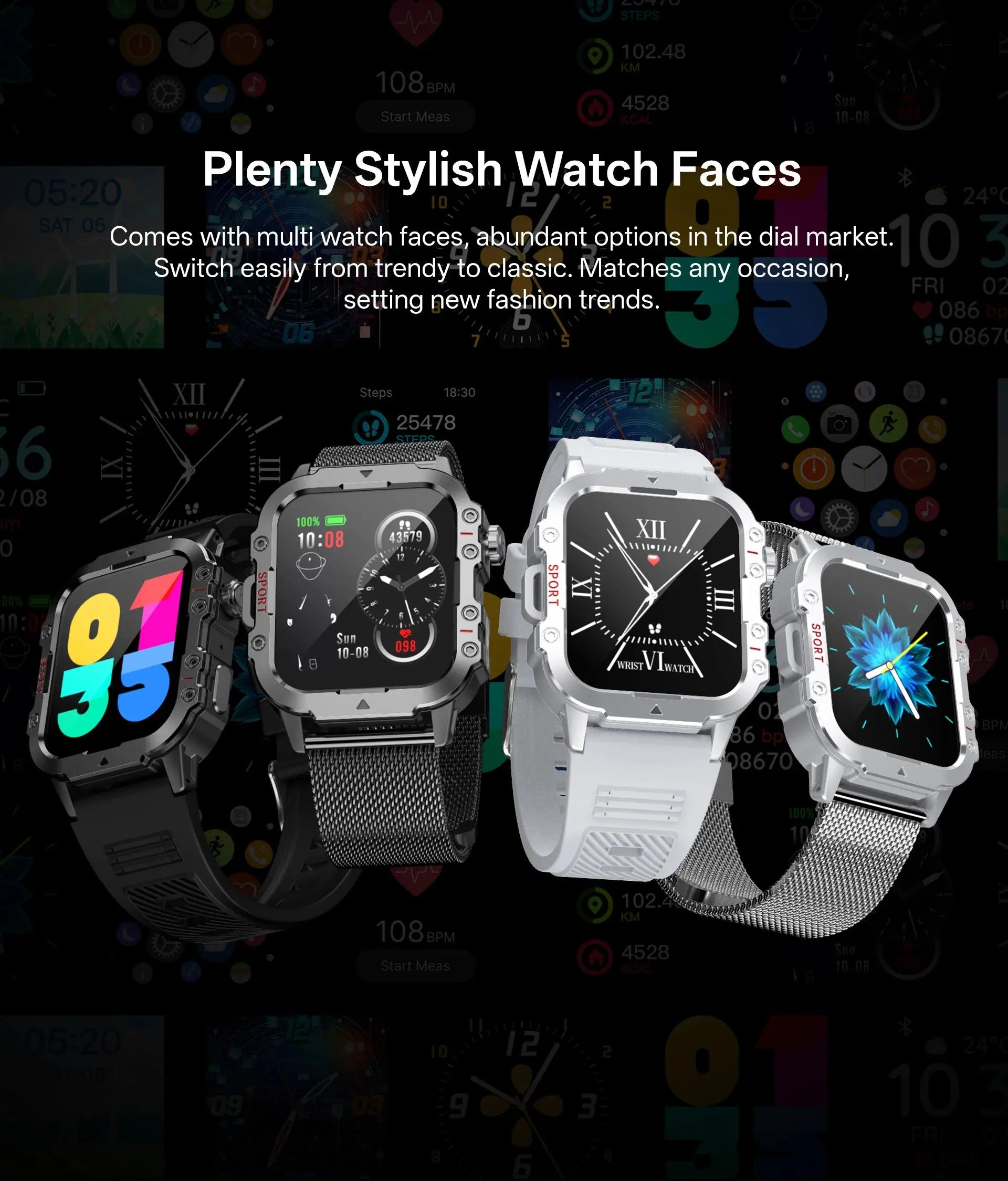 2024 Smart Watch Android Phone 1.44'' Inch Color Screen Bluetooth Call Blood Oxygen/Pressure Monitoring Smart Watch Women Men GreatEagleInc