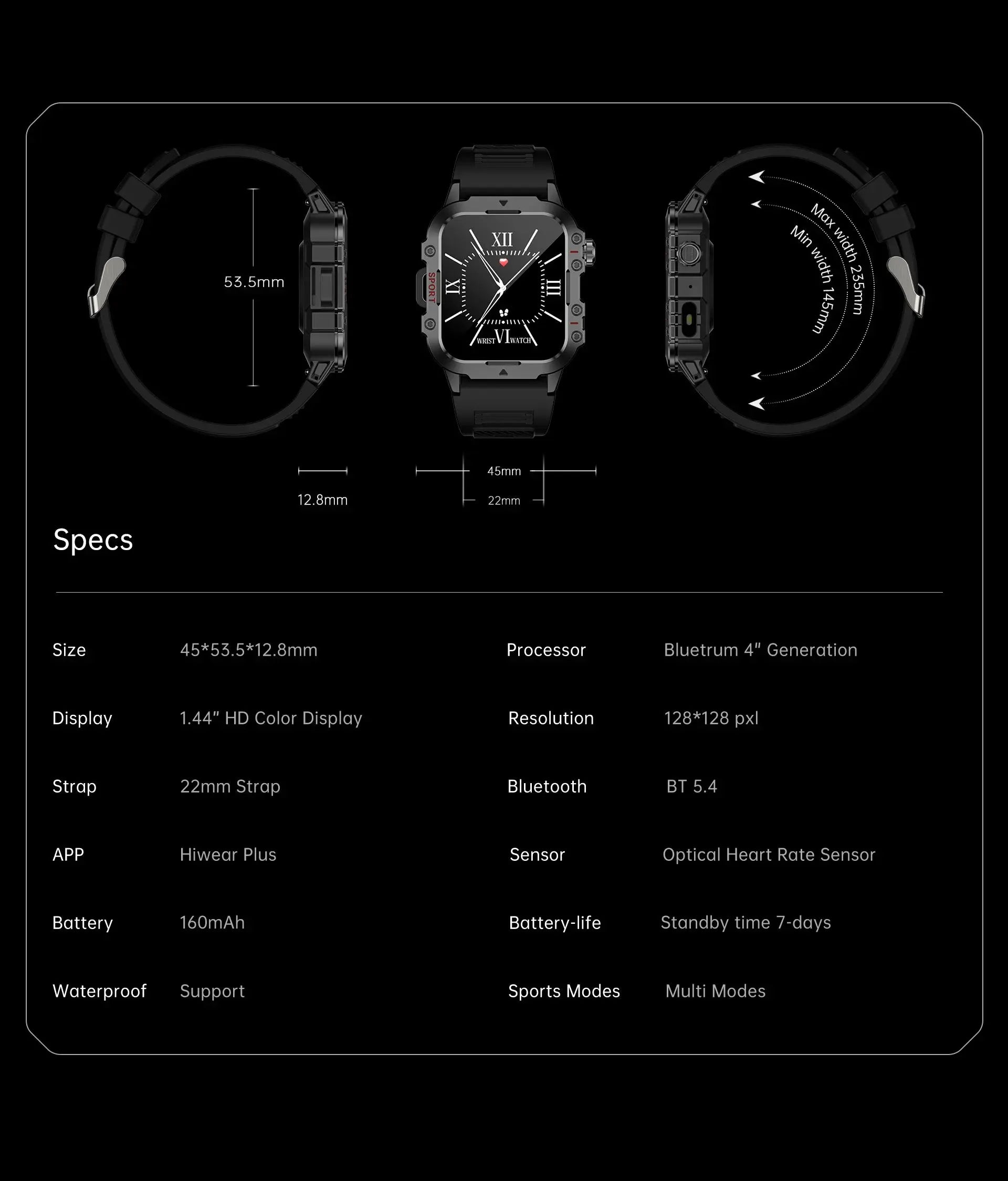 2024 Smart Watch Android Phone 1.44'' Inch Color Screen Bluetooth Call Blood Oxygen/Pressure Monitoring Smart Watch Women Men GreatEagleInc