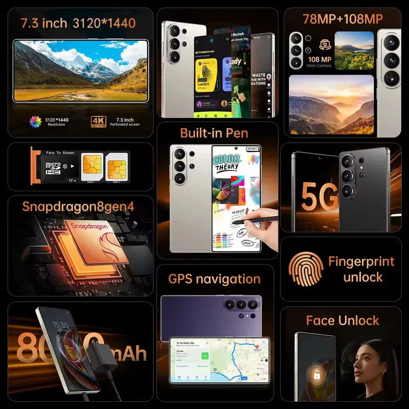 2025 Latest S25 Ultra Smart Phone 16GB +1TB Gaming Dual SIM CDMA 108MP 4K Display Deca Core Global Version GreatEagleInc