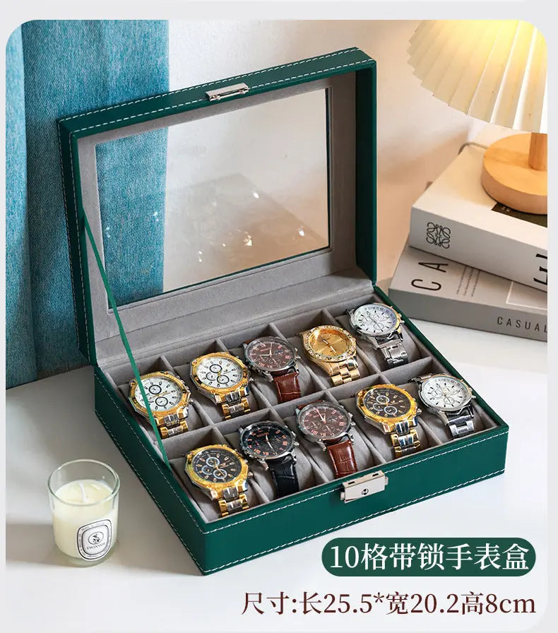 2025 New Leather Watch Box Storage Box with Lock Home Watch Organizer Display Box Mechanical Watch Jewelry Box GreatEagleInc