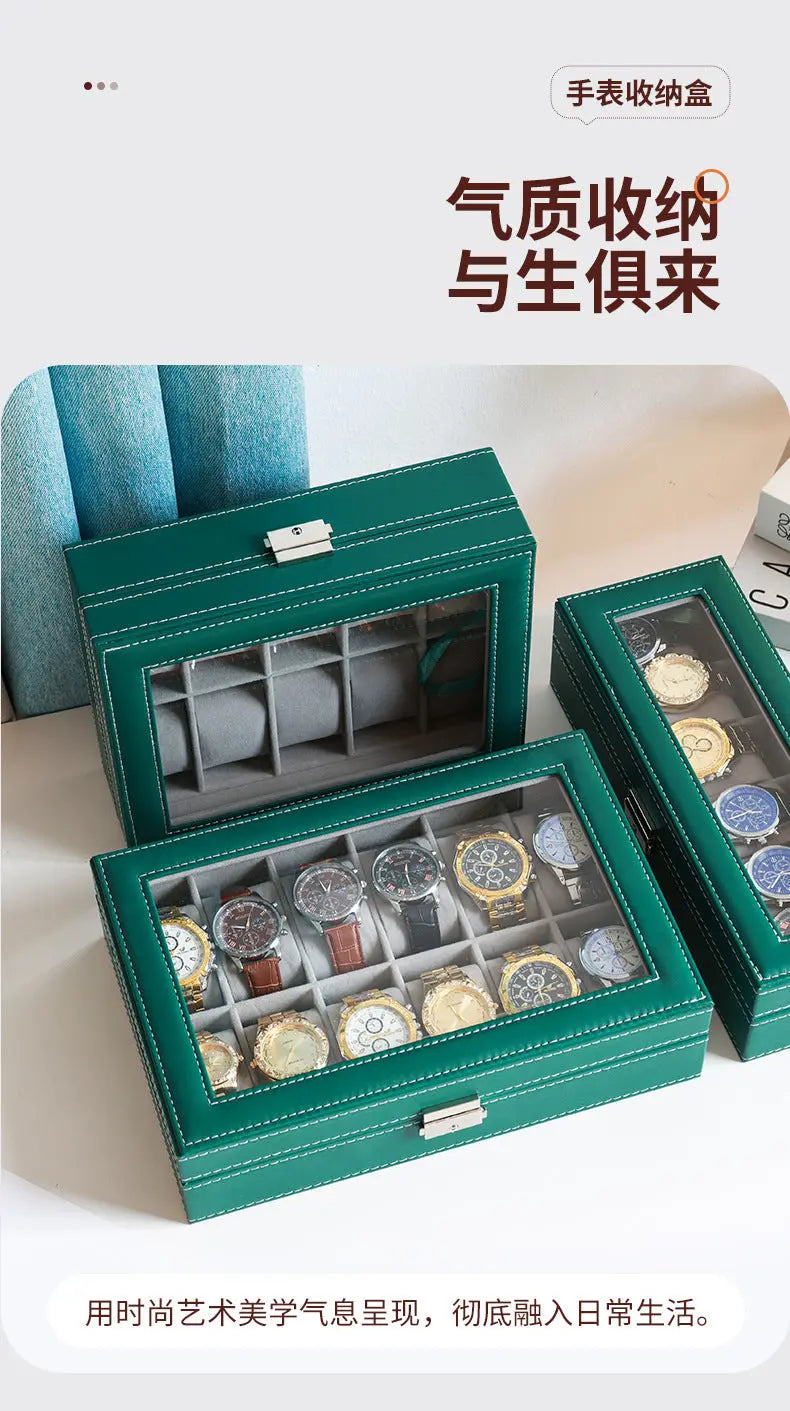 2025 New Leather Watch Box Storage Box with Lock Home Watch Organizer Display Box Mechanical Watch Jewelry Box GreatEagleInc
