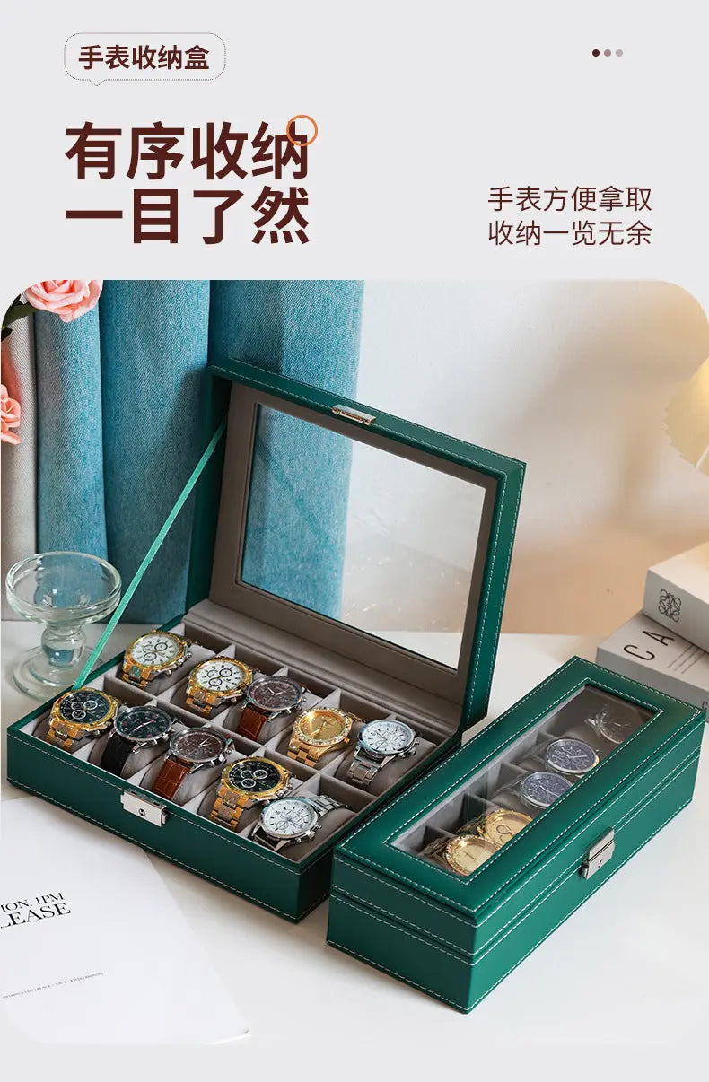 2025 New Leather Watch Box Storage Box with Lock Home Watch Organizer Display Box Mechanical Watch Jewelry Box GreatEagleInc