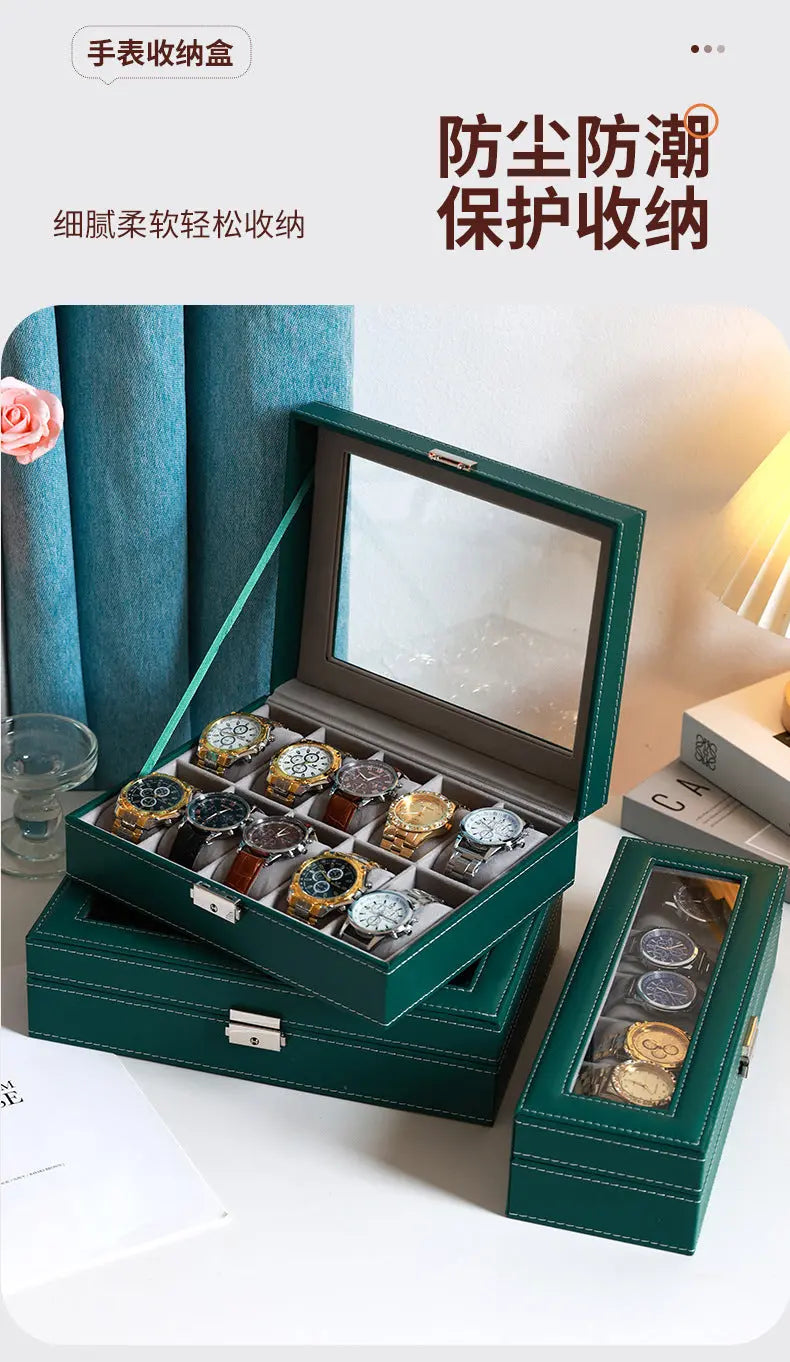 2025 New Leather Watch Box Storage Box with Lock Home Watch Organizer Display Box Mechanical Watch Jewelry Box GreatEagleInc