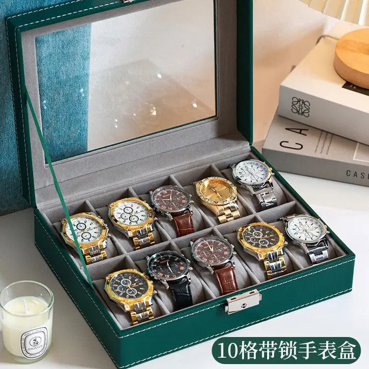 2025 New Leather Watch Box Storage Box with Lock Home Watch Organizer Display Box Mechanical Watch Jewelry Box GreatEagleInc
