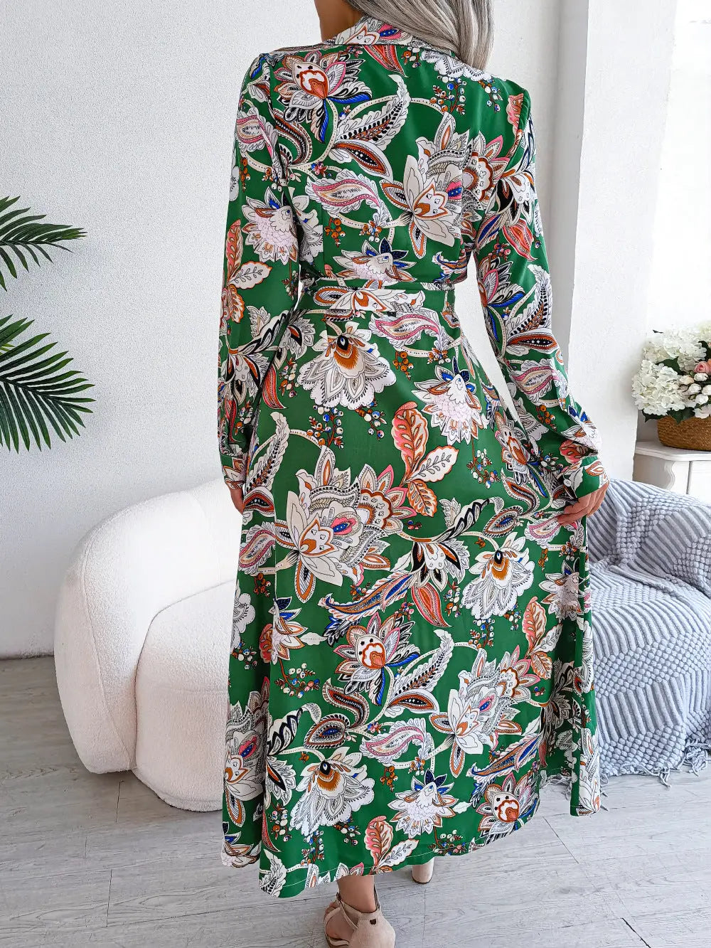2026 Spring/Summer European and American Retro Floral Lapel Tie Shirt Dress Long Dress Amazon Cross-Border Women's Clothing GreatEagleInc