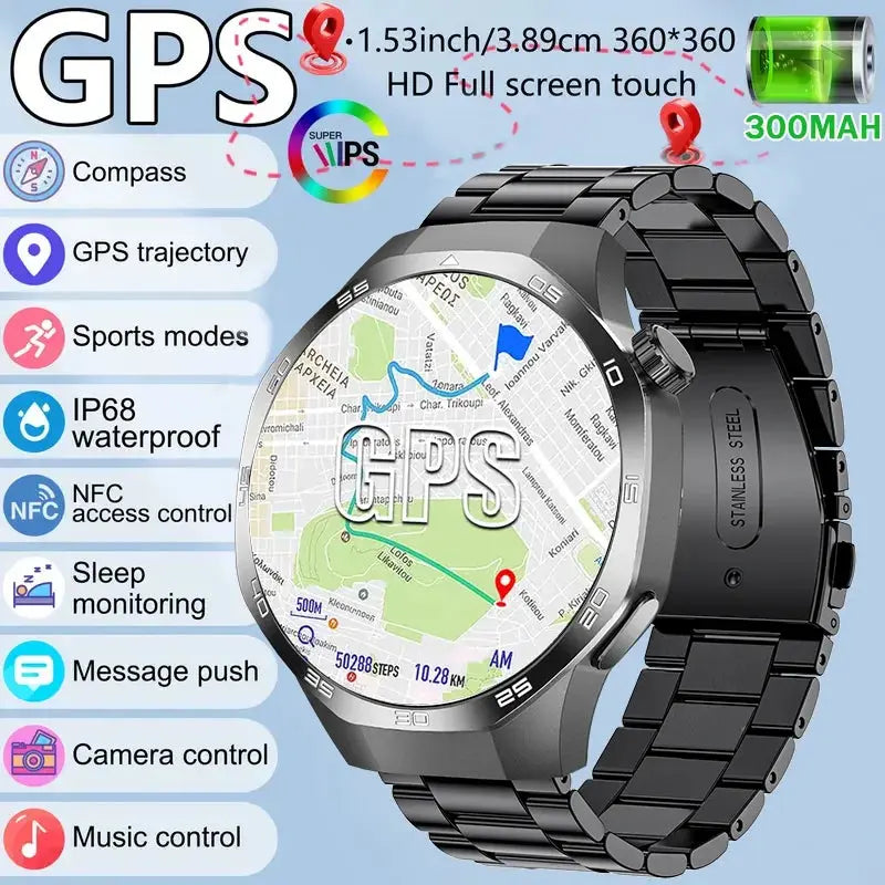 2026 new smart watch HD IPS large screen NFC GPS locator Bluetooth call life waterproof 100 + sports mode health monitoring GreatEagleInc