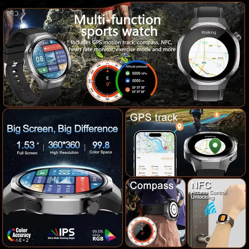 2026 new smart watch HD IPS large screen NFC GPS locator Bluetooth call life waterproof 100 + sports mode health monitoring GreatEagleInc