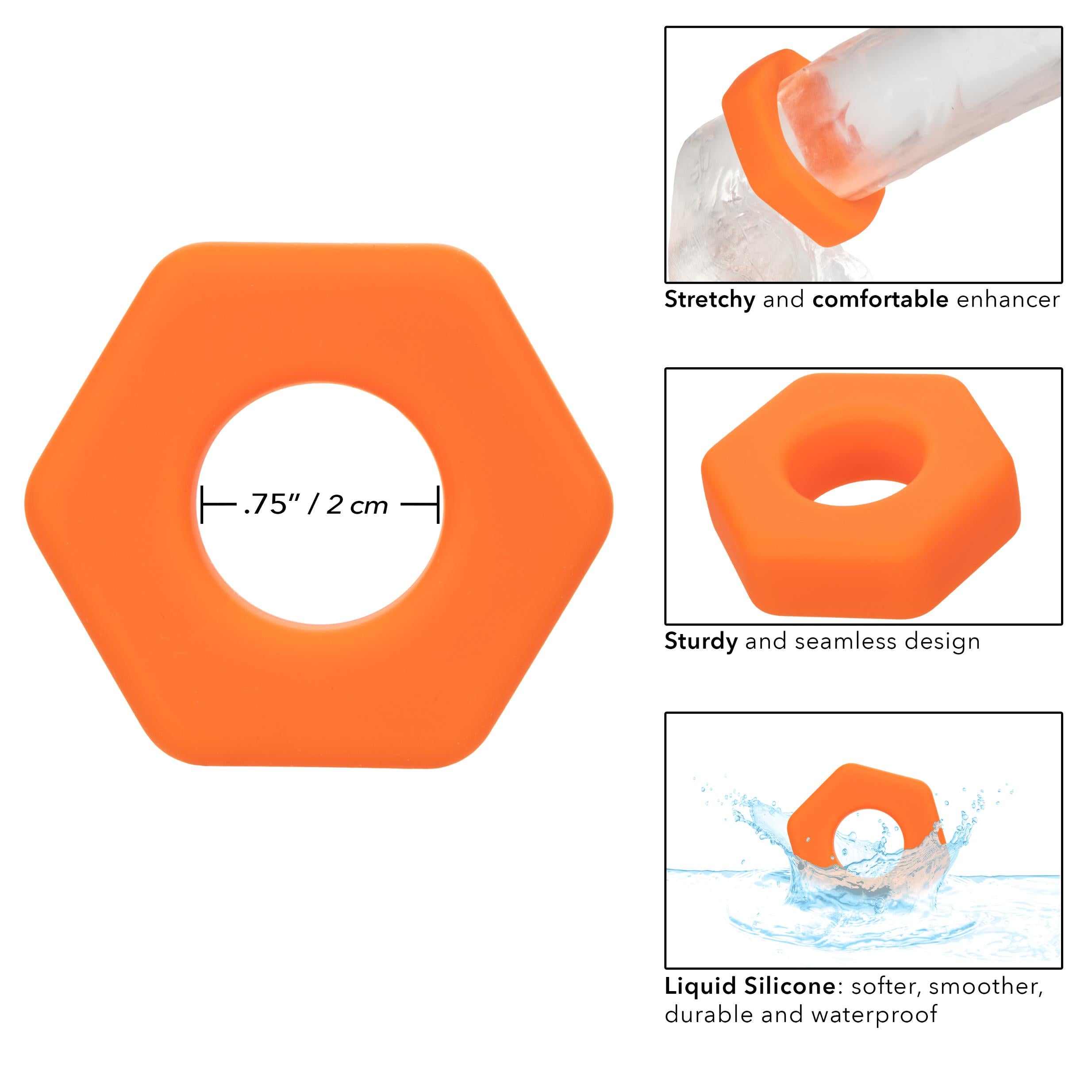 Alpha Liquid Silicone Prolong Sexagon Ring -  Orange - GreatEagleInc