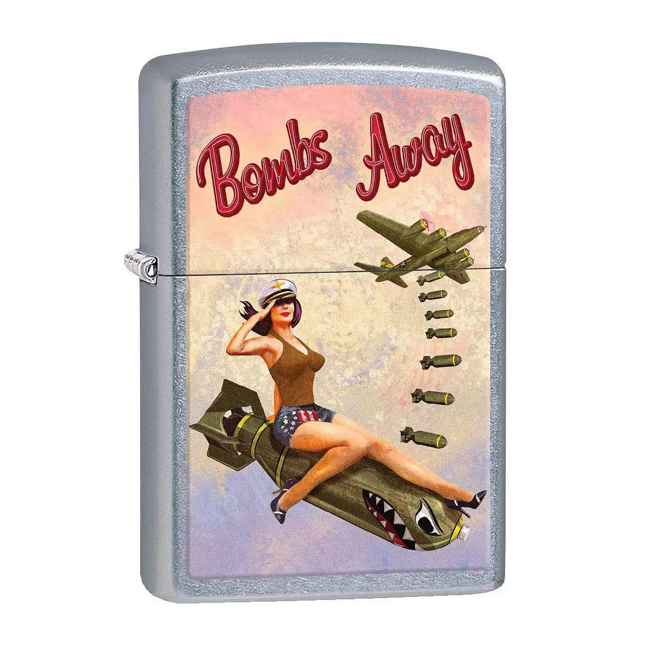 *207bombs* Zippo 80778 Windproof Lighter - Pinup Nose Art "bombs Away Girl" Imprinted Street Chrome Zippo