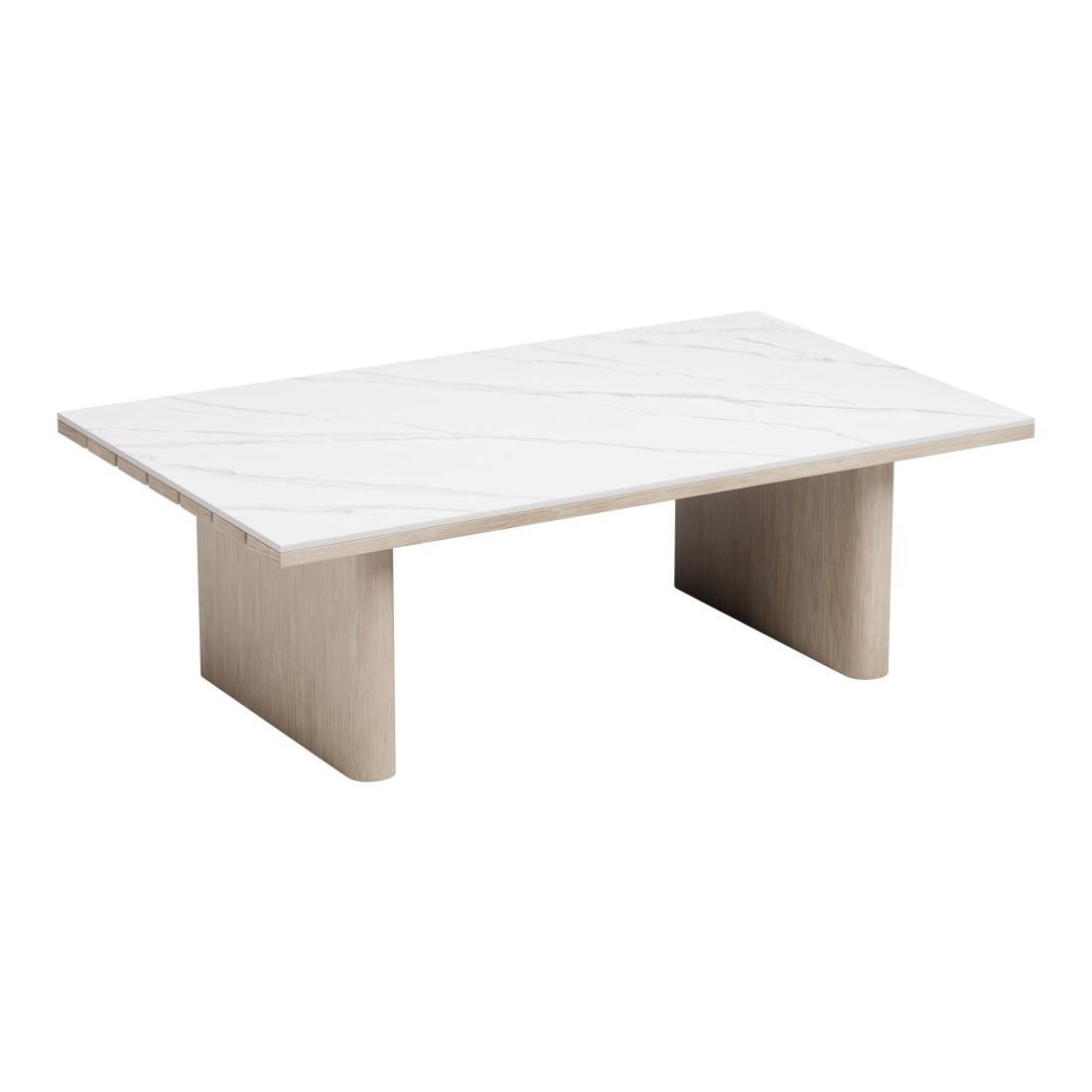 48" White Sintered Stone and Aluminum Sled Coffee Table - Living Room